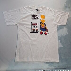 VTG 90s Bart Simpson Hey Iraq Gas T-Shirt Men XL Middle Finger White Tee USA DIY
